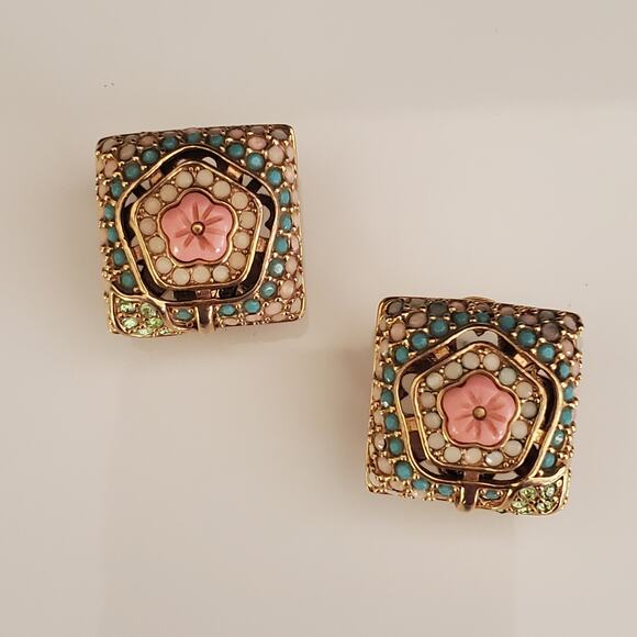 Lauren G Adams LGA Womens Pierced Earrings Omega Clip Gold Plated Pearl Crystals - Picture 2 of 7